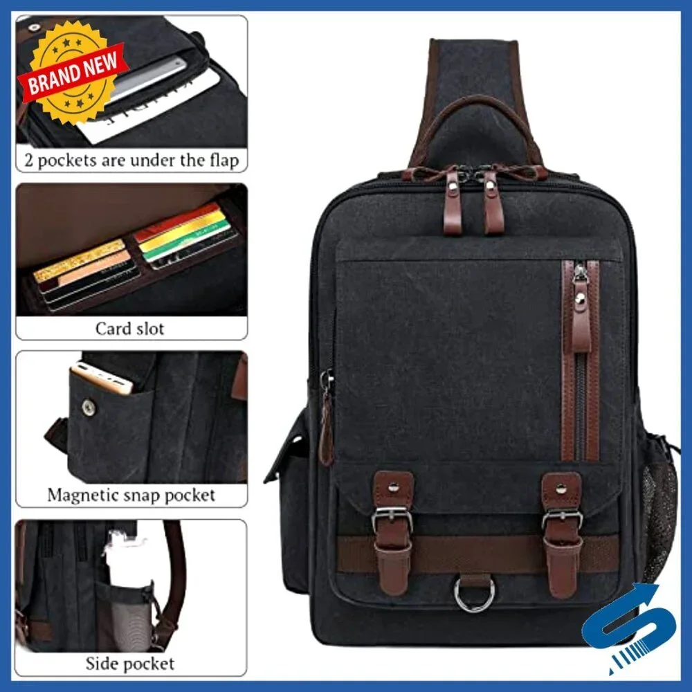 Water-Resistant Canvas Crossbody Messenger Bag with 12 Pockets for Travel